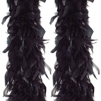 Carnaval verkleed veren Boa - 2 stuks - zwart - 180 cm - Verkleed boa