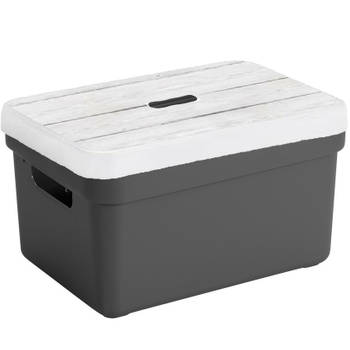 Sunware Opbergbox/mand - antraciet - 5 liter - met deksel hout kleur - Opbergbox