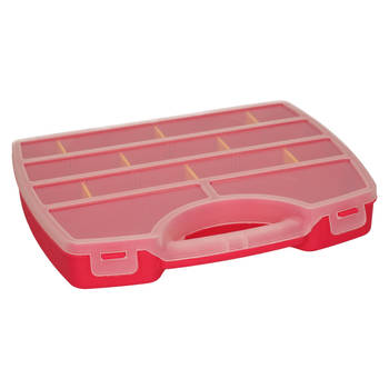 Plasticforte opbergkoffertje/opbergdoos/sorteerbox - 13-vaks - kunststof - fuchsia roze - 25 x 21 x 4 cm - Opbergbox
