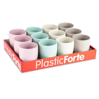 Plasticforte 12x Gekleurde drinkbekers/mokken - kunststof - 375 ml - onbreekbaar - Drinkbekers