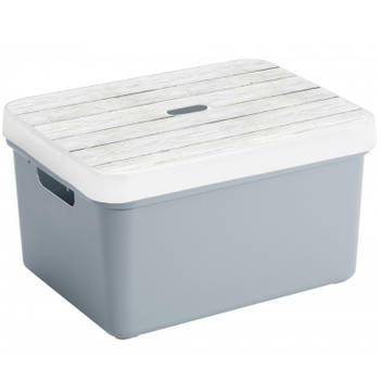 Opbergbox/opbergmand grijs 32 liter kunststof met deksel - Opbergbox