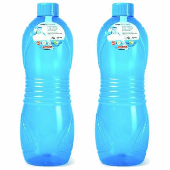 Plasticforte Drinkfles/waterfles/bidon - 2x - 1500 ml - transparant/blauw - kunststof - Drinkflessen