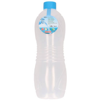 Plasticforte Drinkfles/waterfles/bidon - 1500 ml - transparant/blauw - kunststof - Drinkflessen