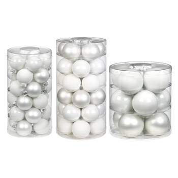 62x stuks glazen kerstballen wit 4, 6 en 8 cm glans en mat - Kerstbal