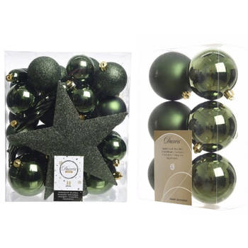 39x stuks kunststof kerstballen met ster piek donkergroen mix - Kerstbal