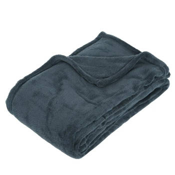 Fleece deken/fleeceplaid blauwgrijs 130 x 180 cm polyester - Plaids