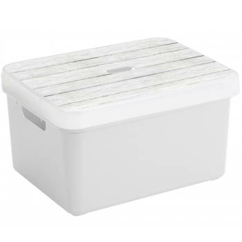 Opbergbox/opbergmand wit 32 liter kunststof met deksel - Opbergbox