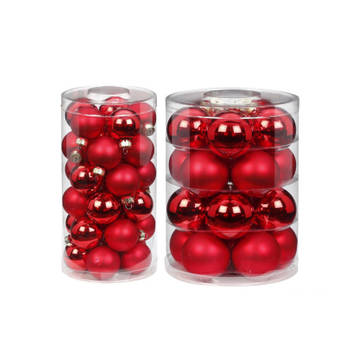 50x stuks glazen kerstballen rood mix 4 en 6 cm glans en mat - Kerstbal