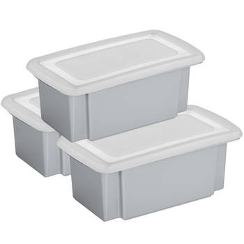 Sunware 3x opslagbox kunststof 7 liter grijs 38 x 21 x 14 cm met deksel - Opbergbox