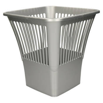 Plasticforte Afvalbak/vuilnisbak/kantoor prullenbak - plastic - zilvergrijs - 30 cm - Prullenmanden