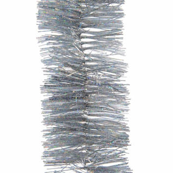 Decoris kerstslinger - zilver - 270 x 7,5 cm - glitter - tinsel/folie - lametta - Kerstslingers