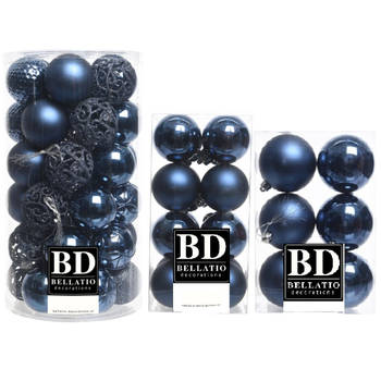 59x stuks kunststof kerstballen donkerblauw 4, 6 en 8 cm mix - Kerstbal