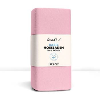 Loom One Hoeslaken – 100% Jersey Katoen – 160x200 cm – tot 23cm matrasdikte– 160 g/m² – Roze