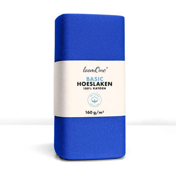Loom One Hoeslaken – 100% Jersey Katoen – 180x200 cm – tot 25cm matrasdikte– 160 g/m² – Koningsblauw