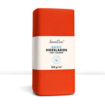 Loom One Hoeslaken – 100% Jersey Katoen – 180x200 cm – tot 25cm matrasdikte– 160 g/m² – Oranje