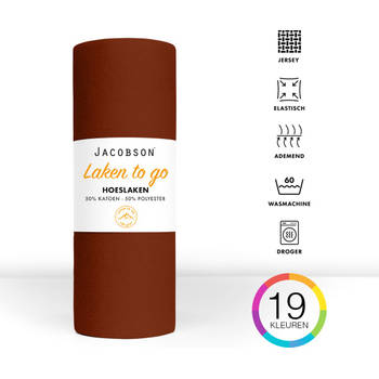 Jacobson - Hoeslaken - 200x200cm - Jersey Katoen - tot 23cm matrasdikte - Bruin