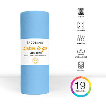 Jacobson - Hoeslaken - 130x200cm - Jersey Katoen - tot 23cm matrasdikte - Lichtblauw