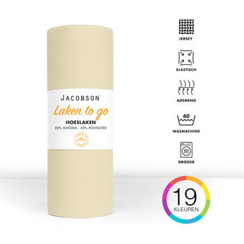 Jacobson - Hoeslaken - 200x200cm - Jersey Katoen - tot 23cm matrasdikte - Natural / Crème