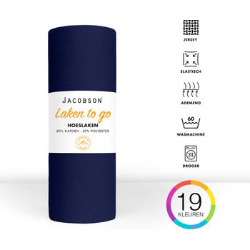 Jacobson - Hoeslaken - 130x200cm - Jersey Katoen - tot 23cm matrasdikte - Donkerblauw