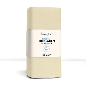 Loom One Hoeslaken – 100% Jersey Katoen – 130x200 cm – tot 23cm matrasdikte– 160 g/m² – Natural / Crème