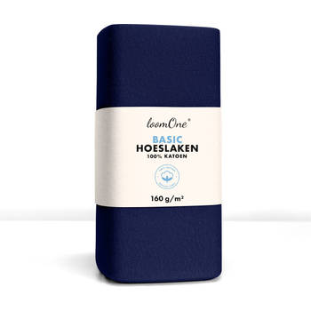 Loom One Hoeslaken – 100% Jersey Katoen – 90x220 cm – tot 40cm matrasdikte– 160 g/m² – Donkerblauw