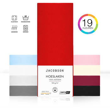 Jacobson PREMIUM - Jersey Hoeslaken - 160x200cm - 100% Katoen - tot 23cm matrasdikte - Rood