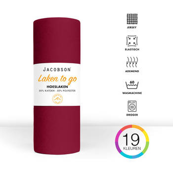 Jacobson - Hoeslaken - 120x200cm - Jersey Katoen - tot 25cm matrasdikte - Wijnrood