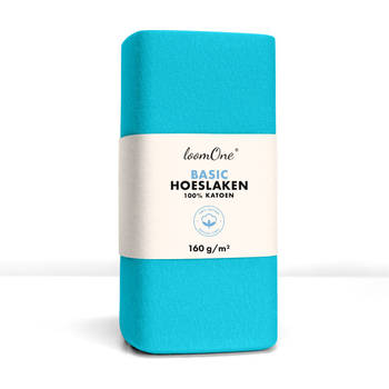 Loom One Hoeslaken – 100% Jersey Katoen – 200x200 cm – tot 23cm matrasdikte– 160 g/m² – Turquoise