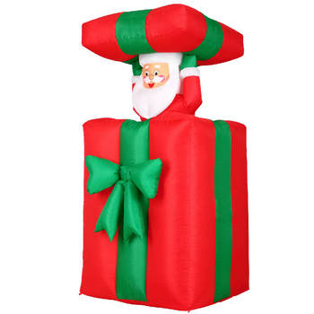 Kerstman in cadeau, 152cm hoog, met LED verlichting, opblaasbaar, beweegt op en neer, voor binnen en buiten, Kerst 2021