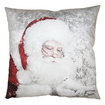 Clayre & Eef Kussenhoes 45x45 cm Wit Rood Polyester Kerstman Sierkussenhoes Wit Sierkussenhoes