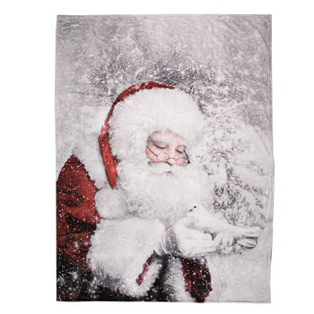 Clayre & Eef Plaid 130x170 cm Wit Grijs Polyester Kerstman Deken Wit Deken