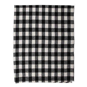 Clayre & Eef Plaid 130x170 cm Zwart Wit Polyester Deken Zwart Deken