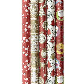 Kerstpapier cadeaupapier - inpakpapier voor Kerst K23021- 8 meter x 70 cm - 4 rollen