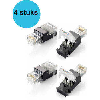 4 stuks kabel-connector RJ-45 Zwart, Transparant RJ45 connectoren - Stekker - Connector - Cat5E - Cat6 - Plugs -
