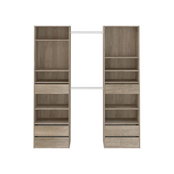 COMBI Dressingset 2 kolommen + 2 bars moderne garderobe licht eiken decoratie - L 177 cm