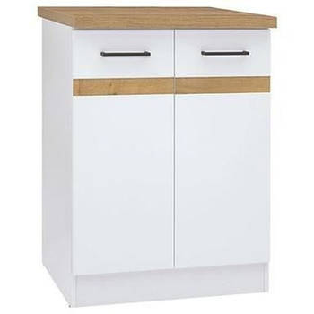 Junona keukenkast laag met werkblad - 60 x 47 x 85.2 cm - 2 deuren - glanzend wit