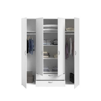 Varia garderobe - Wit decor - 4 scharnierende deuren + 2 laden - L 160 x H 185 x d 51 cm - Parisot