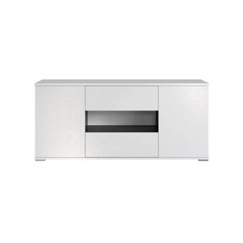 STAR TV-kast 2 deuren 2 laden - Glanzend wit en grijs - L 150 x D 42 x H 67cm