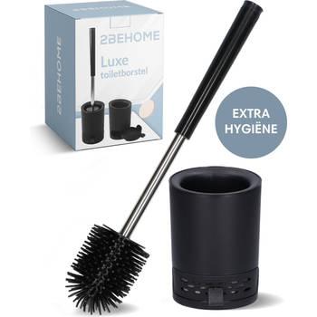 2BEHOME® Luxe Wc borstel met houder - Toiletborstel met houder - Vrijstaand of Hangend - Zwart