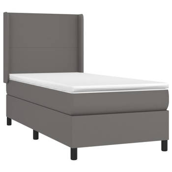 vidaXL Boxspring met matras en LED kunstleer grijs 90x190 cm