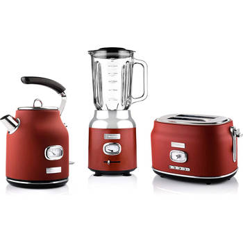 Westinghouse Retro Waterkoker + Broodrooster 2 Sleuven + Blender - Rood