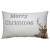 Clayre & Eef Kussenhoes 30x50 cm Beige Bruin Polyester Hert Merry Christmas Sierkussenhoes Beige Sierkussenhoes