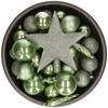 Set van 33x stuks kunststof kerstballen met ster piek salie groen mix - Kerstbal