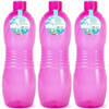 Plasticforte Drinkfles/waterfles/bidon - 3x - 1500 ml - transparant/roze - kunststof - Drinkflessen