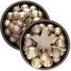 70x stuks kunststof kerstballen met ster piek parel/champagne mix 5, 6 en 8 cm - Kerstbal