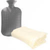 Fleece deken/plaid Licht Beige 130 x 170 cm en een warmwater kruik 2 liter - Plaids