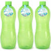 Plasticforte Drinkfles/waterfles/bidon - 3x - 1000 ml - transparant/groen - kunststof - Drinkflessen