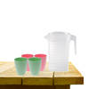 Set van 1x waterkan 1 liter met drinkbekers 2x roze en 2x groen - Schenkkannen
