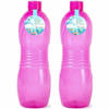 Plasticforte Drinkfles/waterfles/bidon - 2x - 1000 ml - transparant/roze - kunststof - Drinkflessen