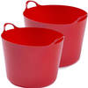 Flexibele emmers - 2x stuks - 26 liter en 39 liter - rood - Wasmanden